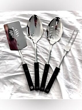 Vintage set of four stainless steel serving and cooking tools - never used